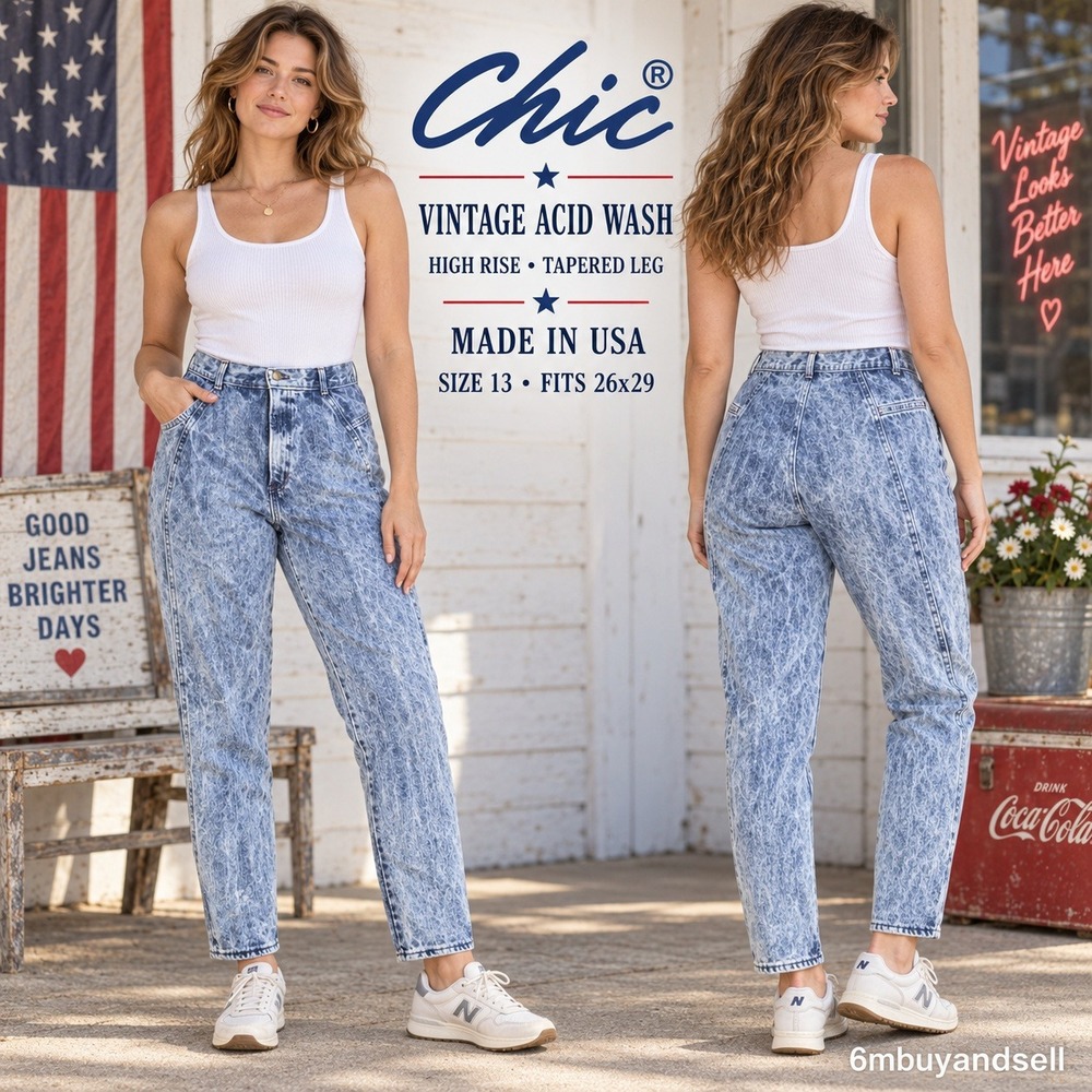 Vintage Chic Acid Wash Jeans High Rise Tapered Leg Made in USA Blue Size 13 Avg